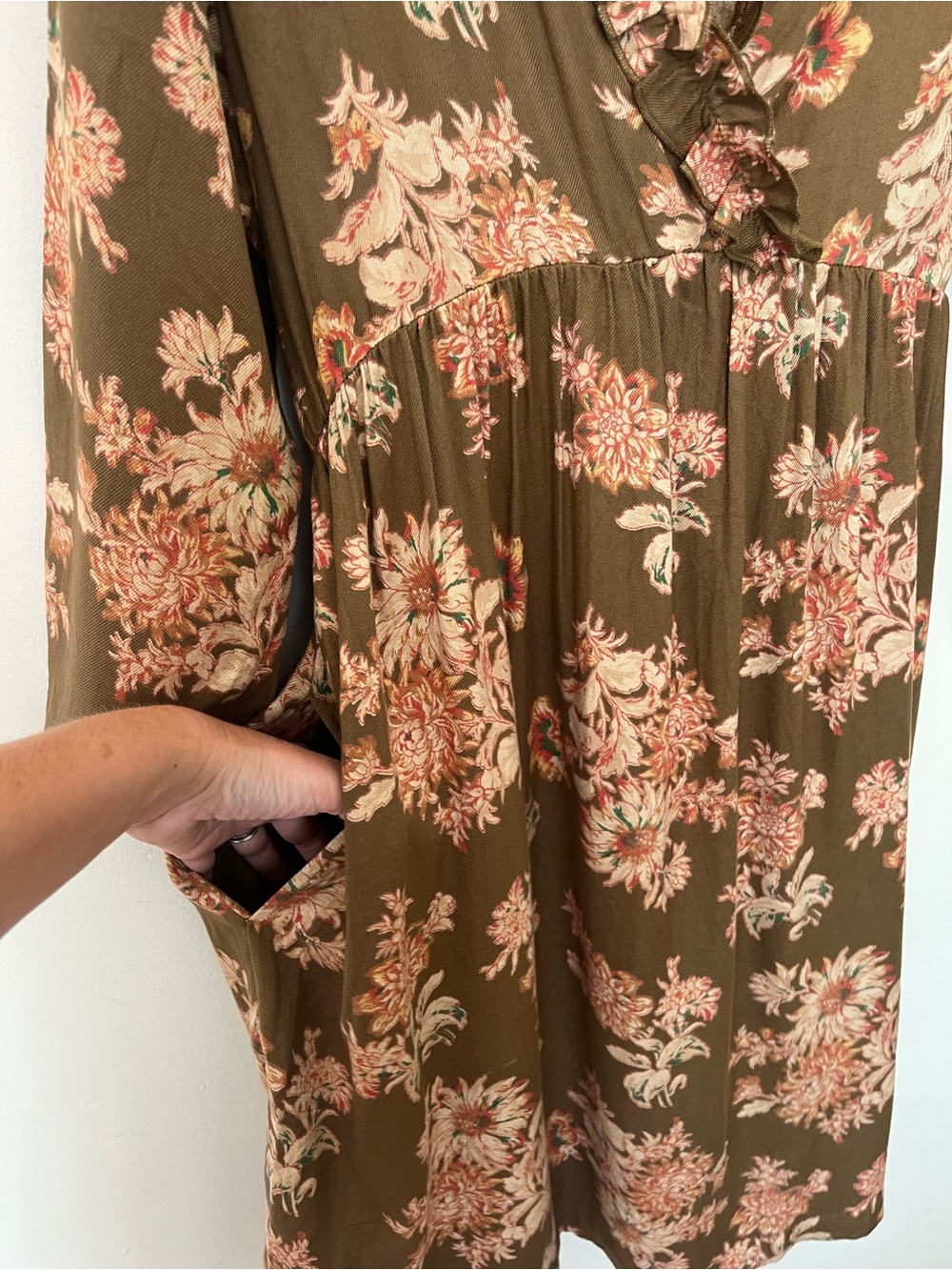 April Cornell Brown Floral Prairie Dress Cottagecore Boho Size S - Picture 8 of 13